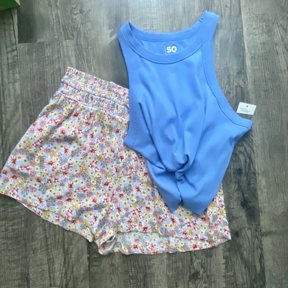SO Light Blue Racerback Tank with Floral Shorts